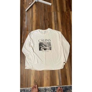 H&M womans White Long Sleeves Crew Neck Graphic T-shirt Size Extra Large